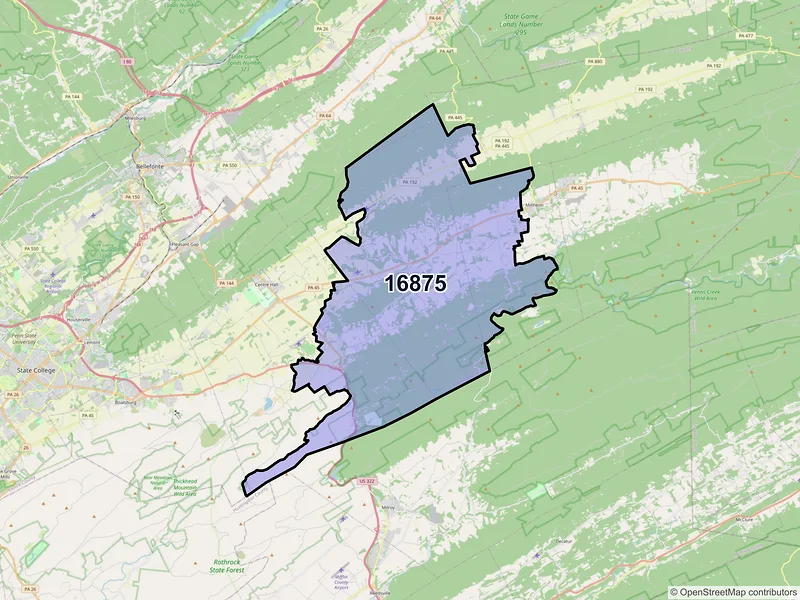 Map of ZIP Code 16875 — Spring Mills, PA