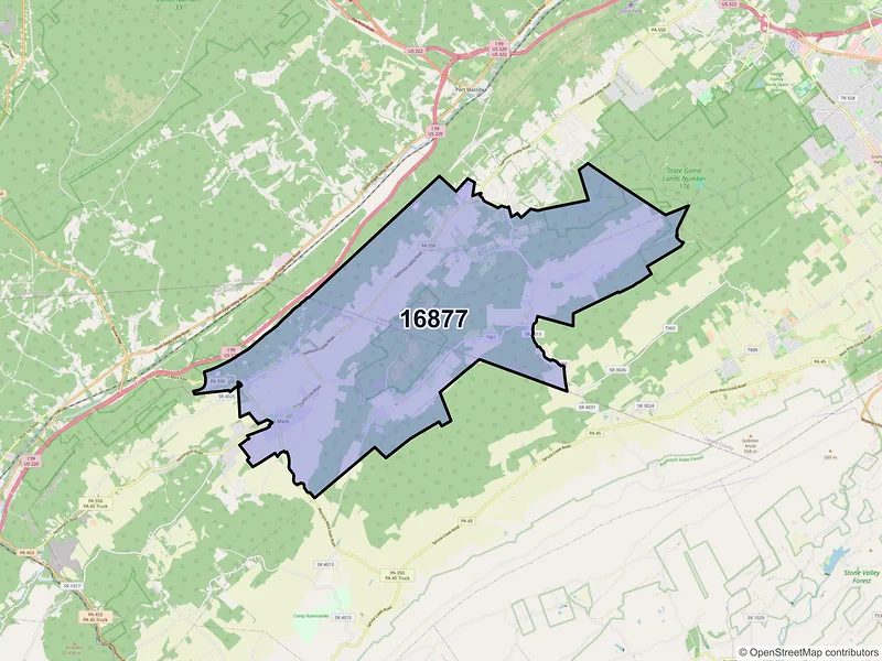 Map of Warriors Mark, Pennsylvania and ZIP codes