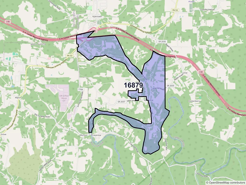 Map of Winburne, Pennsylvania and ZIP codes