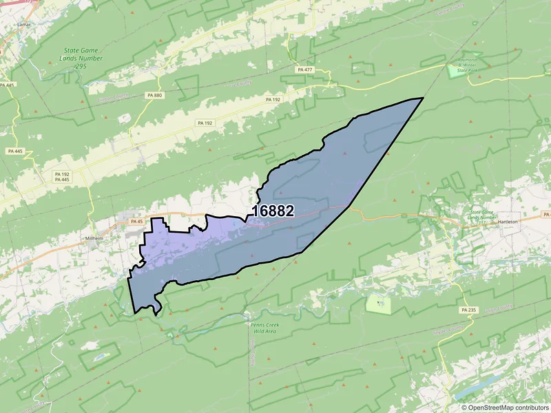 Map of ZIP Code 16882 — Woodward, PA