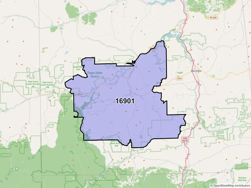 Map of ZIP Code 16901 — Wellsboro, PA