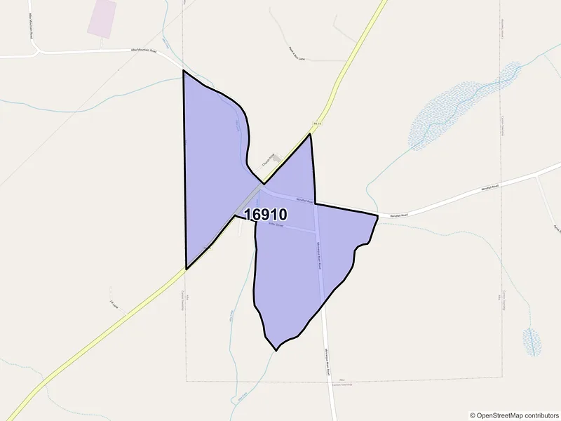 Map of ZIP Code 16910 — Alba, PA