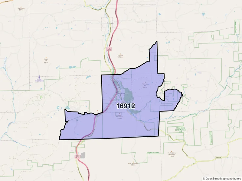 Map of Blossburg, Pennsylvania and ZIP codes