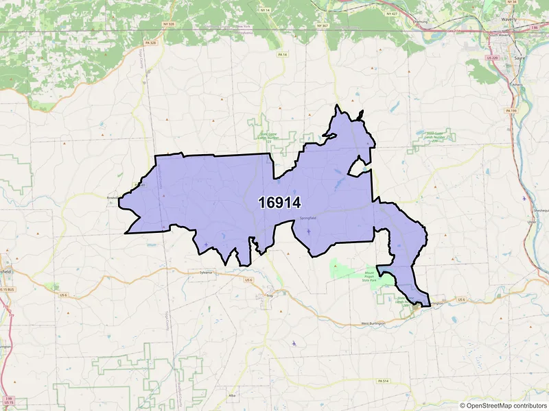Map of ZIP Code 16914 — Columbia Cross Roads, PA