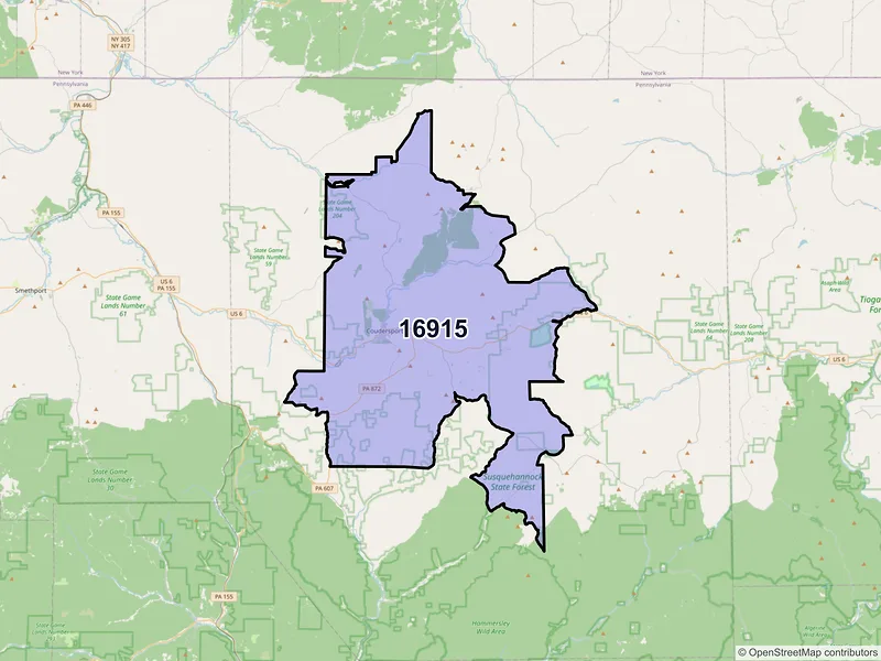 Map of ZIP Code 16915 — Coudersport, PA