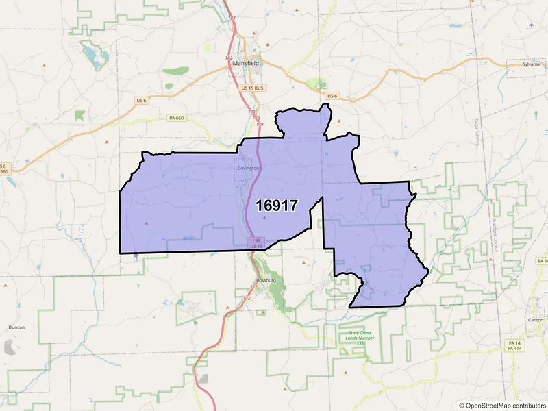 Map of ZIP Code 16917 — Covington, PA