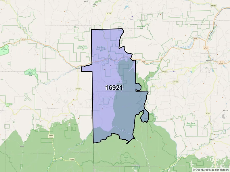 Map of ZIP Code 16921 — Gaines, PA