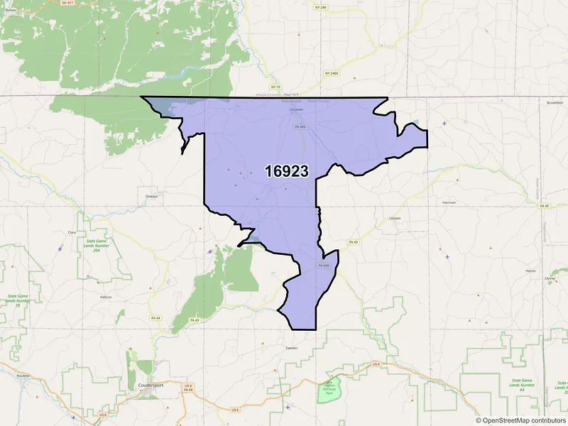 Map of ZIP Code 16923 — Genesee, PA