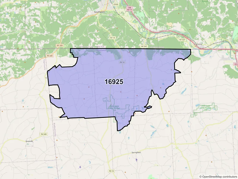Map of ZIP Code 16925 — Gillett, PA