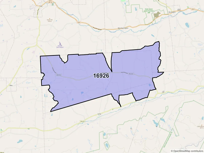 Map of Granville Summit, Pennsylvania and ZIP codes