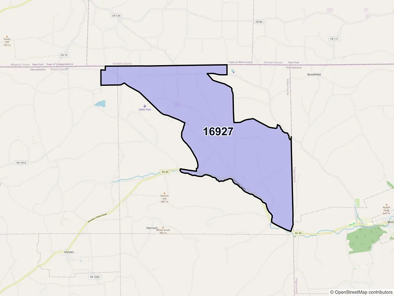 Map of ZIP Code 16927 — Harrison Valley, PA