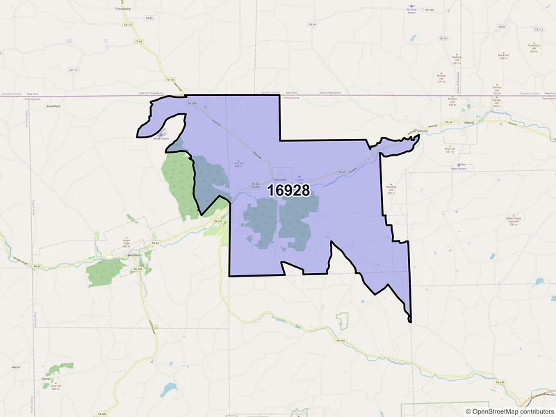 Map of Knoxville, Pennsylvania and ZIP codes