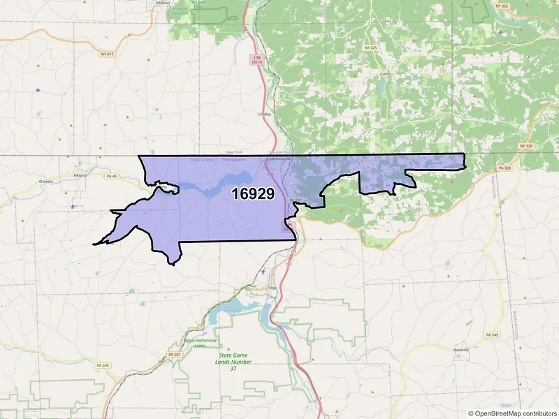 Map of Lawrenceville, Pennsylvania and ZIP codes