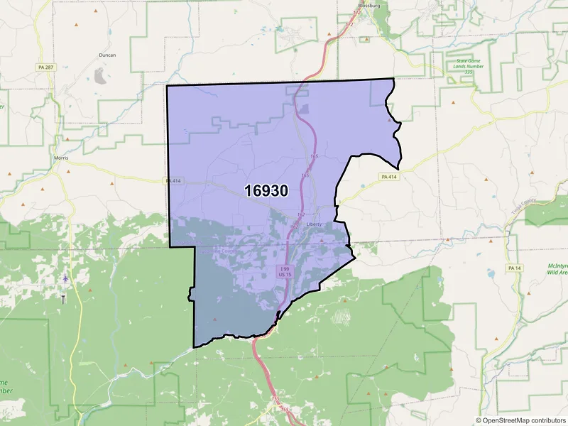 Map of Liberty, Pennsylvania and ZIP codes