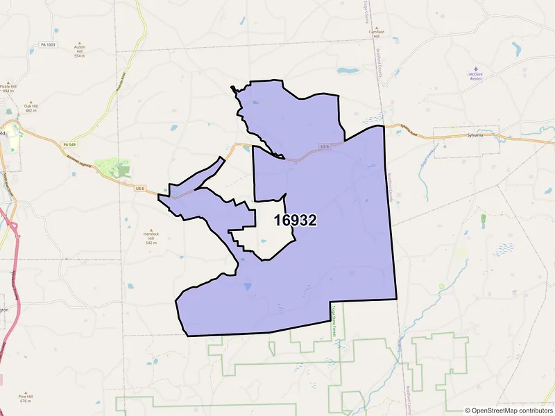 Map of ZIP Code 16932 — Mainesburg, PA