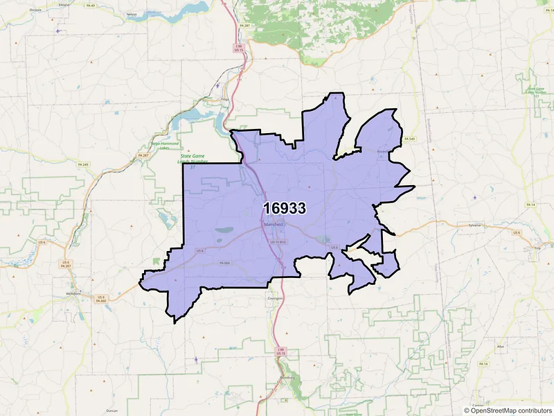 Map of ZIP Code 16933 — Mansfield, PA
