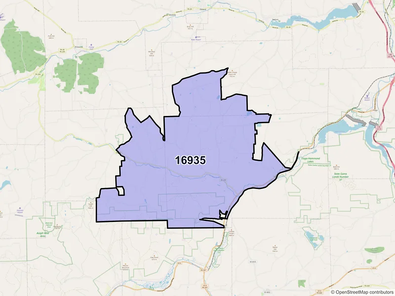 Map of ZIP Code 16935 — Middlebury Center, PA