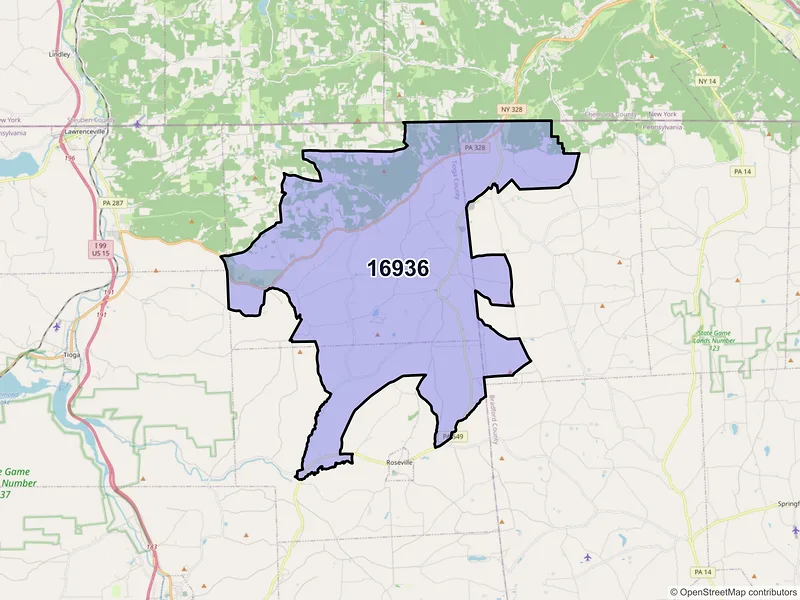 Map of ZIP Code 16936 — Millerton, PA