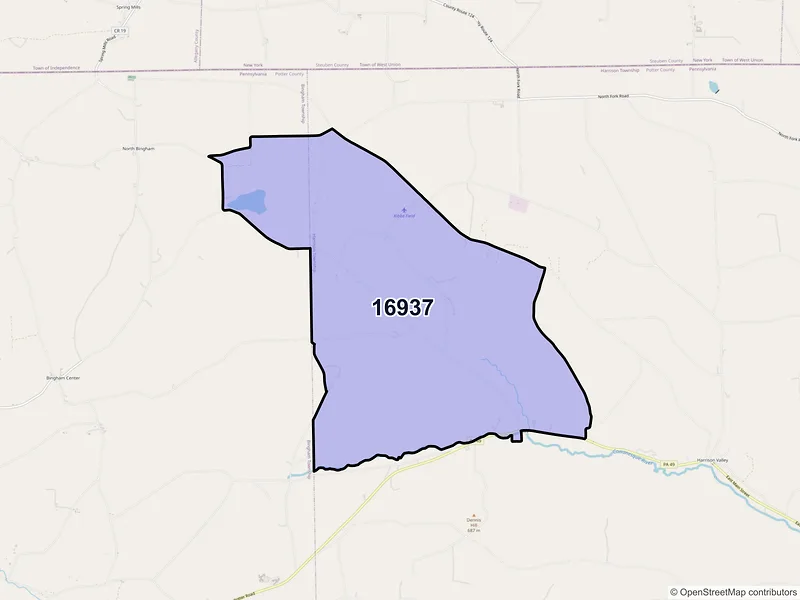 Map of ZIP Code 16937 — Mills, PA