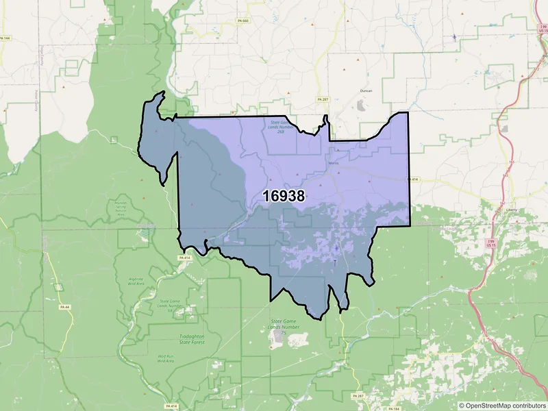Map of ZIP Code 16938 — Morris, PA