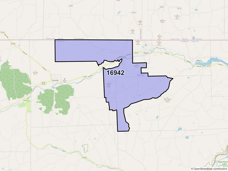 Map of Osceola, Pennsylvania and ZIP codes