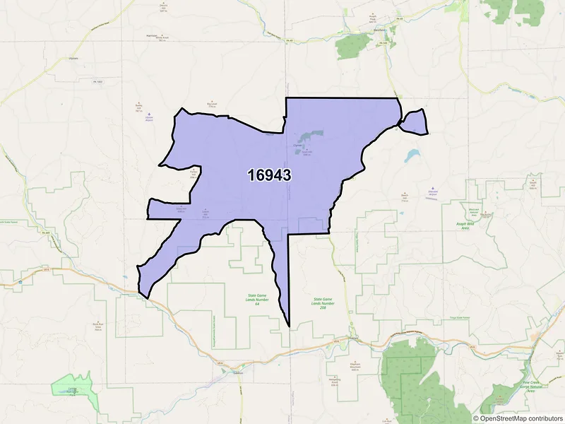 Map of ZIP Code 16943 — Sabinsville, PA