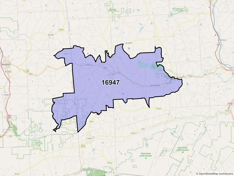 Map of ZIP Code 16947 — Troy, PA