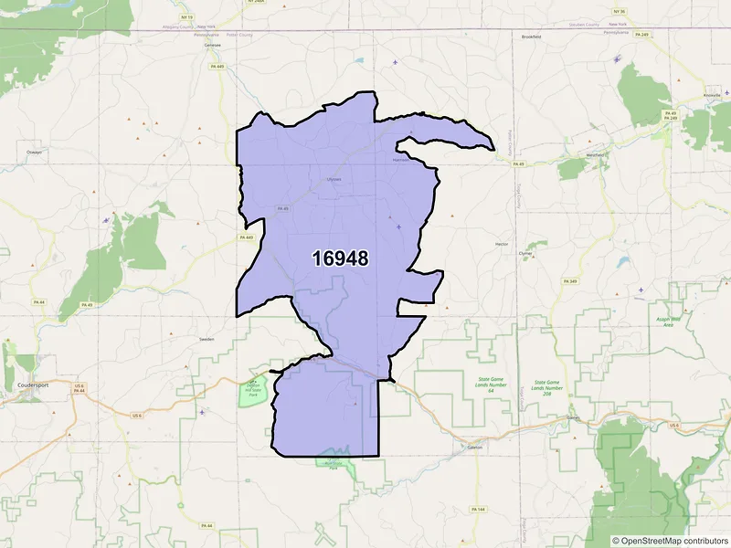 Map of ZIP Code 16948 — Ulysses, PA