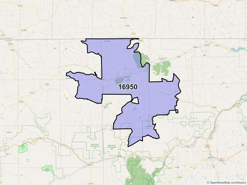 Map of ZIP Code 16950 — Westfield, PA