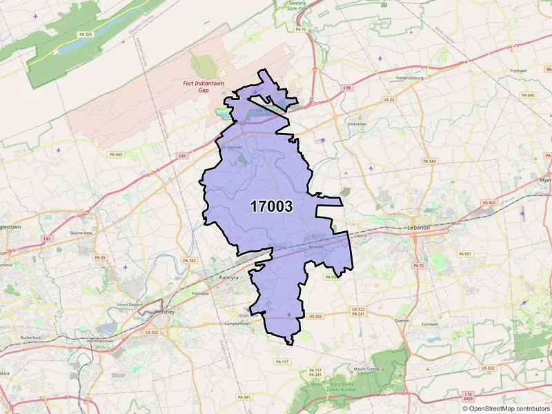Map of ZIP Code 17003 — Annville, PA