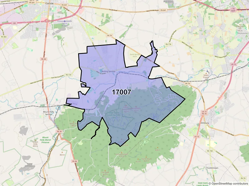Map of ZIP Code 17007 — Boiling Springs, PA