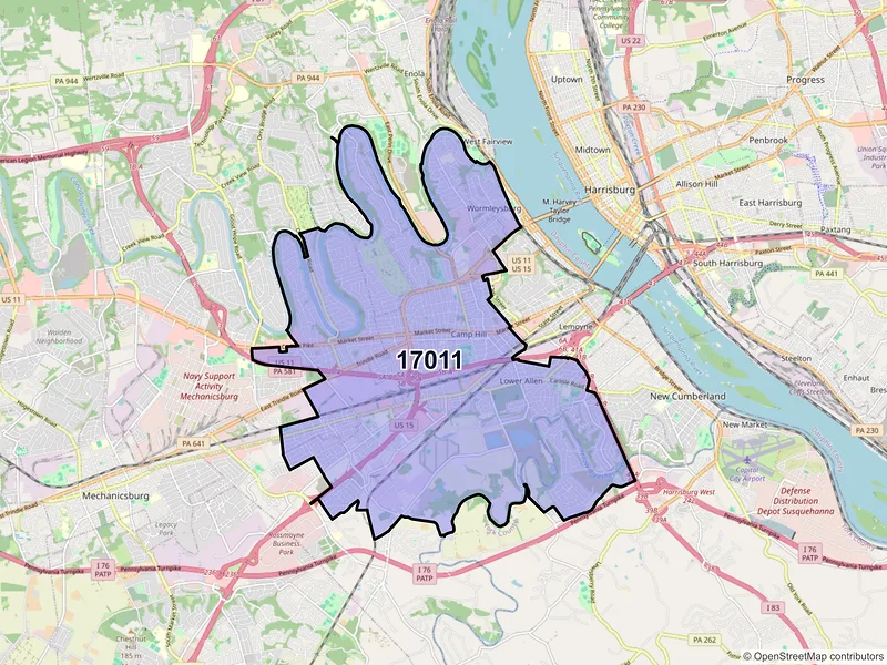 Map of ZIP Code 17011 — Camp Hill, PA