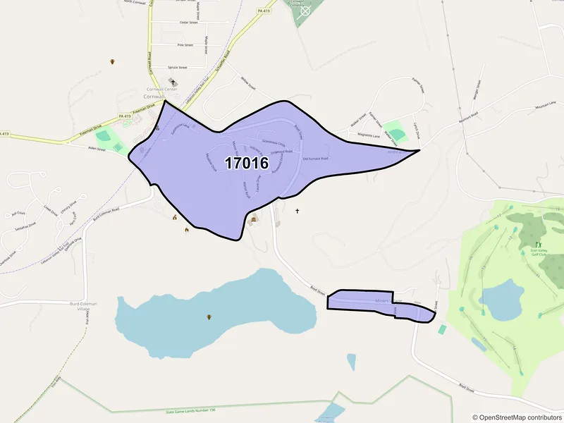Map of Cornwall, Pennsylvania and ZIP codes