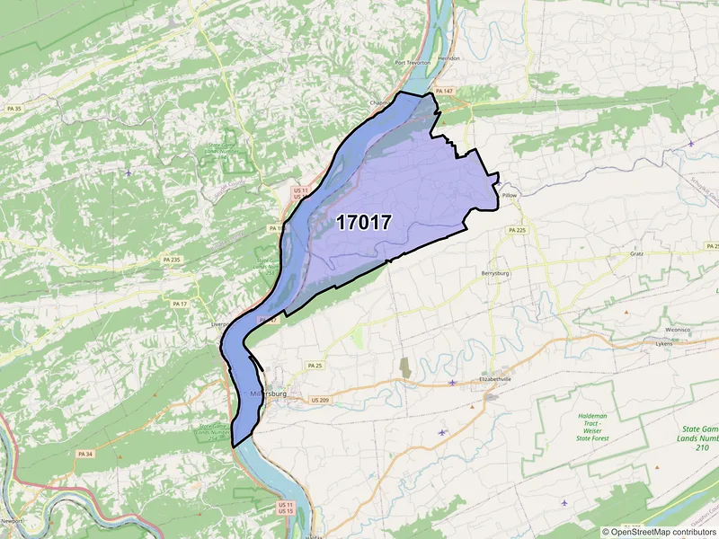 Map of ZIP Code 17017 — Dalmatia, PA