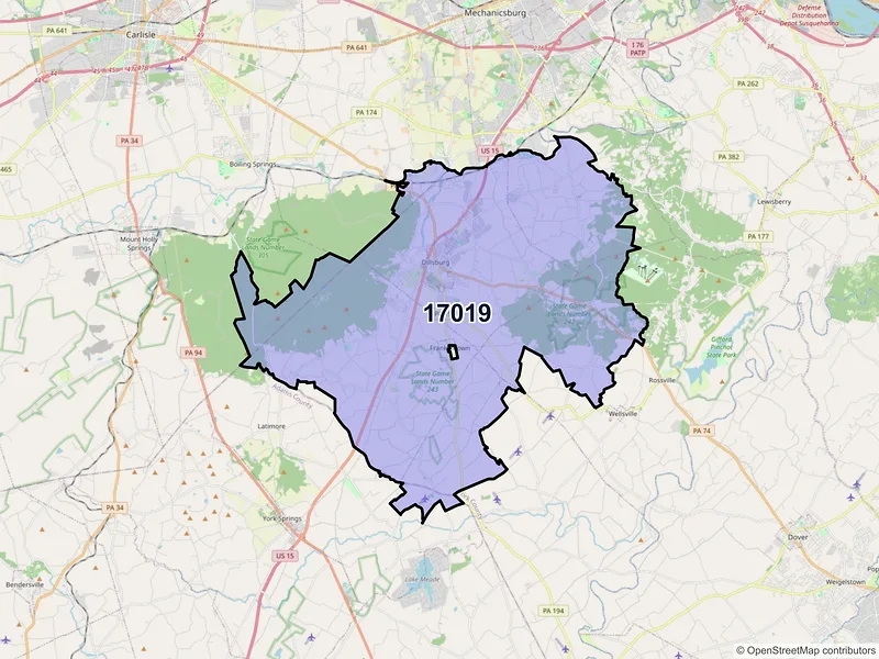 Map of ZIP Code 17019 — Dillsburg, PA