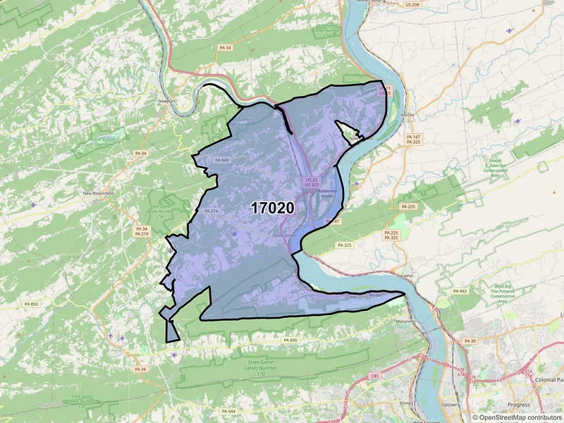 Map of ZIP Code 17020 — Duncannon, PA