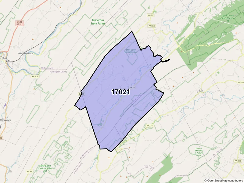 Map of ZIP Code 17021 — East Waterford, PA