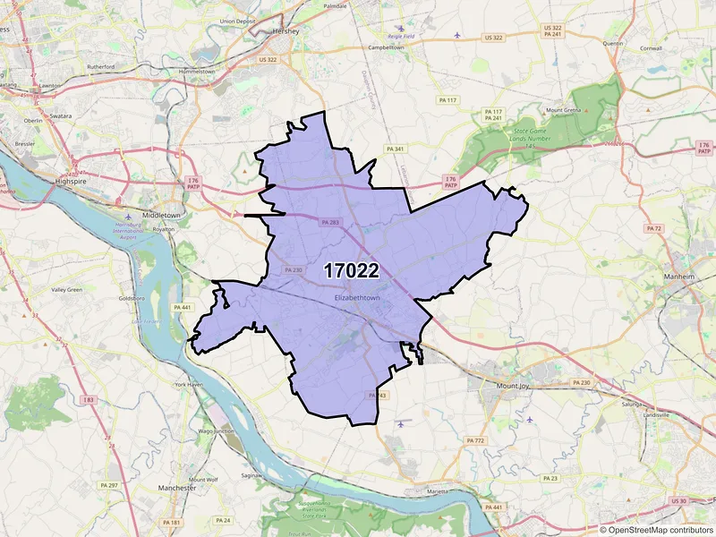 Map of ZIP Code 17022 — Elizabethtown, PA