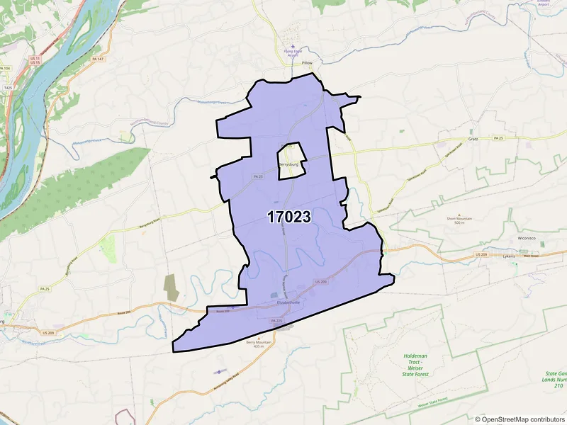 Map of ZIP Code 17023 — Elizabethville, PA