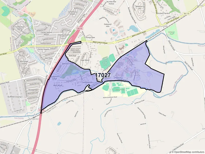 Map of Grantham, Pennsylvania and ZIP codes