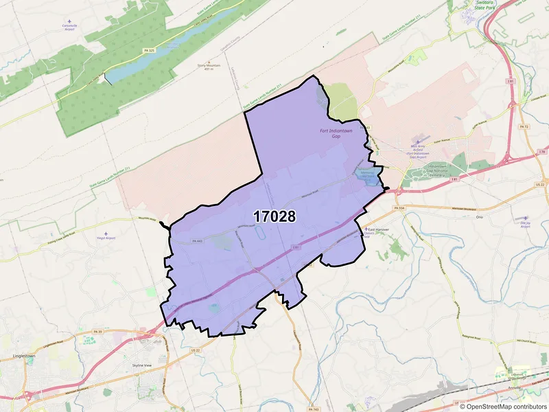 Map of ZIP Code 17028 — Grantville, PA