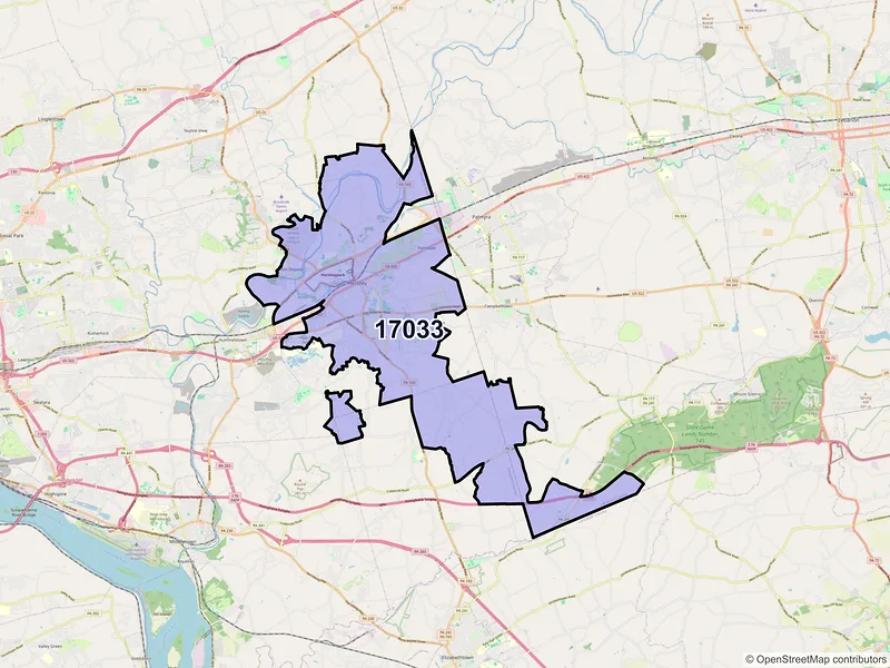 Map of ZIP Code 17033 — Hershey, PA