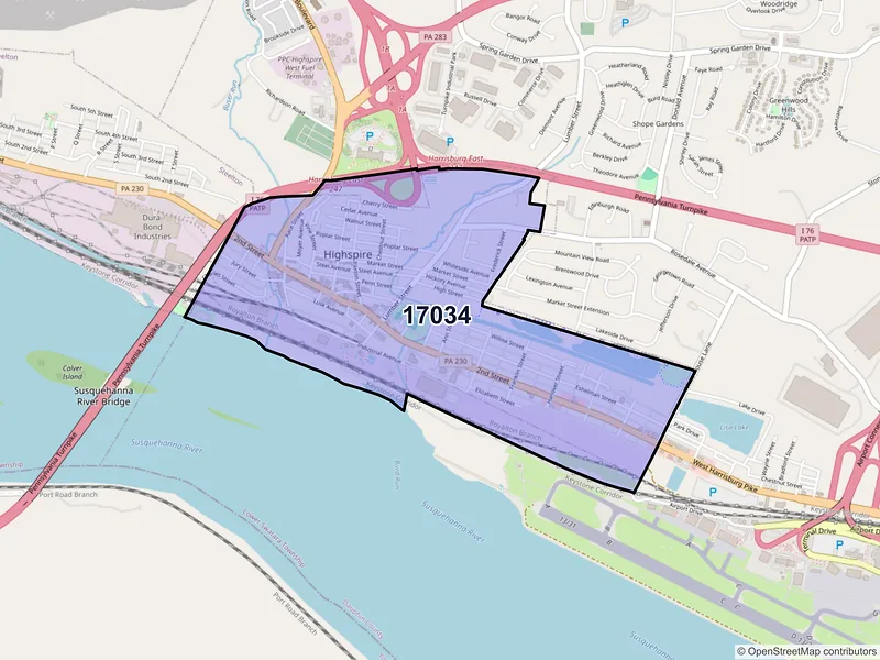 Map of ZIP Code 17034 — Highspire, PA