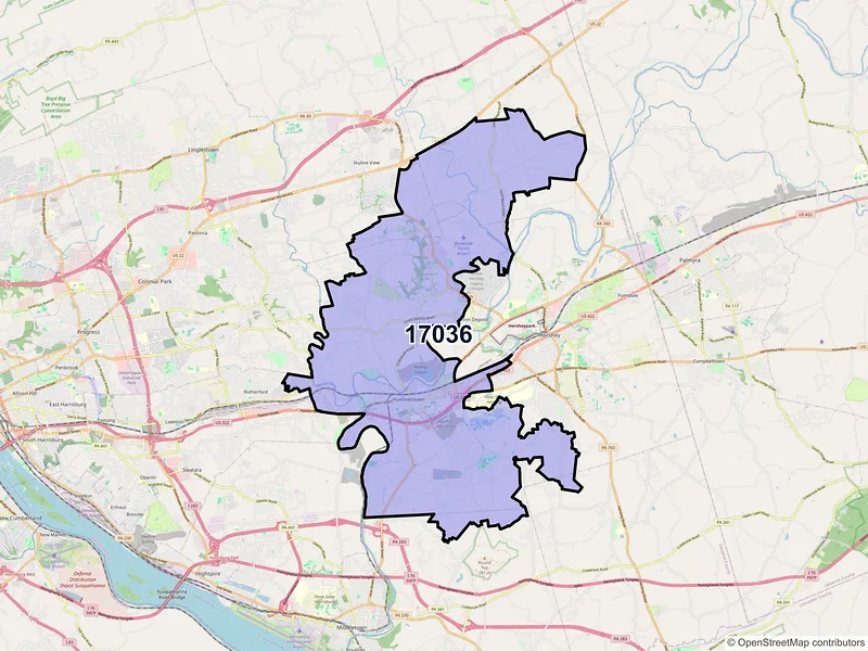 Map of ZIP Code 17036 — Hummelstown, PA
