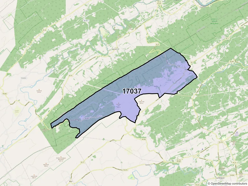 Map of ZIP Code 17037 — Ickesburg, PA