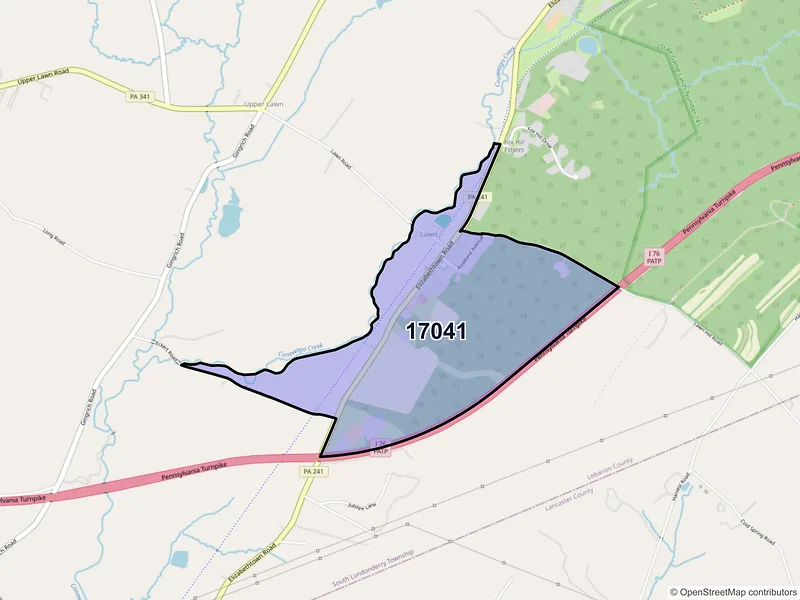 Map of Lawn, Pennsylvania and ZIP codes