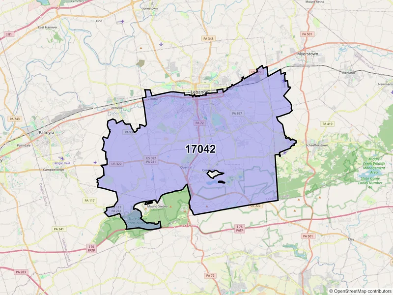 Map of ZIP Code 17042 — Lebanon, PA
