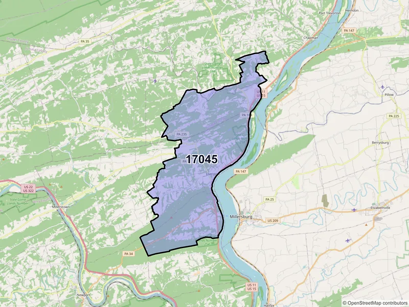 Map of ZIP Code 17045 — Liverpool, PA