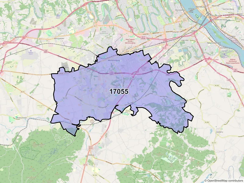 Map of ZIP Code 17055 — Mechanicsburg, PA
