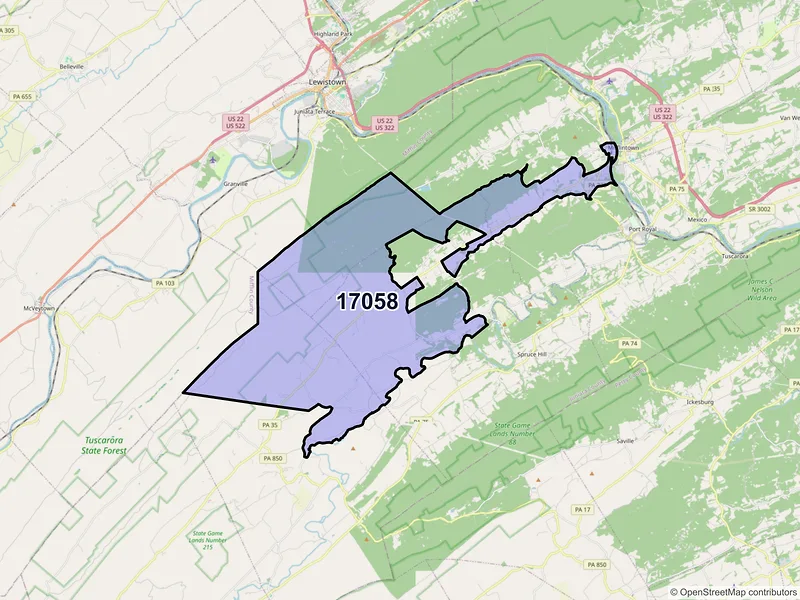 Map of Mifflin, Pennsylvania and ZIP codes